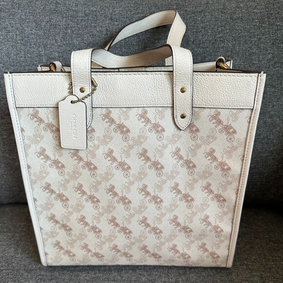 Pre-owned! Coach Horse and Carriage Coated Canvas Large Field Tote Chalk 89143 - Picture 1 of 13